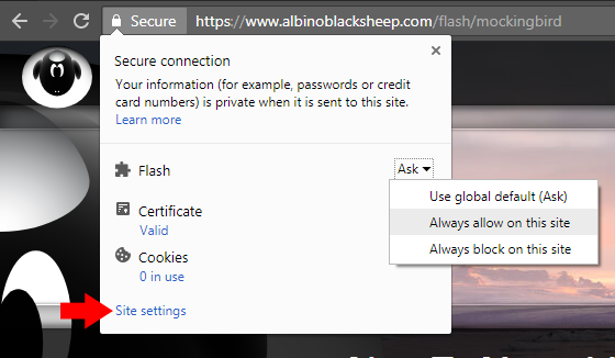 Enable Flash in Site Settings in Chrome