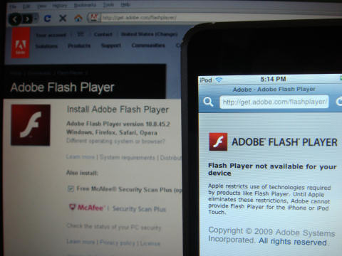 Looks like an immature game being played by growups running multi-billion-dollar corporations. Install Adobe Flash Player on iPod