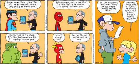 The part that really bugs me is that THE Flash superhero will actually be on iPad, while the software plugin will not. Comic strip